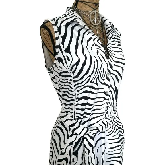 J. McLAUGHLIN women's Safari Zebra black &amp; white sleeveless shirt-dress - SIZE M