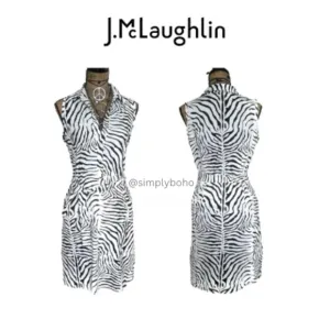 J. McLAUGHLIN women's Safari Zebra black &amp; white sleeveless shirt-dress - SIZE M