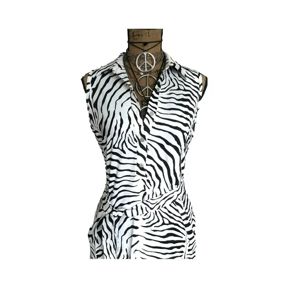 J. McLAUGHLIN women's Safari Zebra black &amp; white sleeveless shirt-dress - SIZE M
