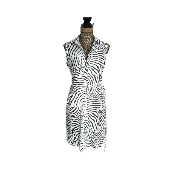 J. McLAUGHLIN women's Safari Zebra black &amp; white sleeveless shirt-dress - SIZE M