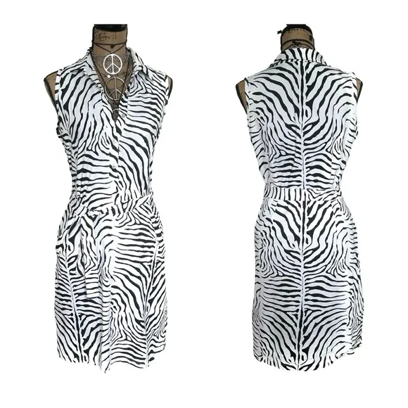 J. McLAUGHLIN women's Safari Zebra black &amp; white sleeveless shirt-dress - SIZE M