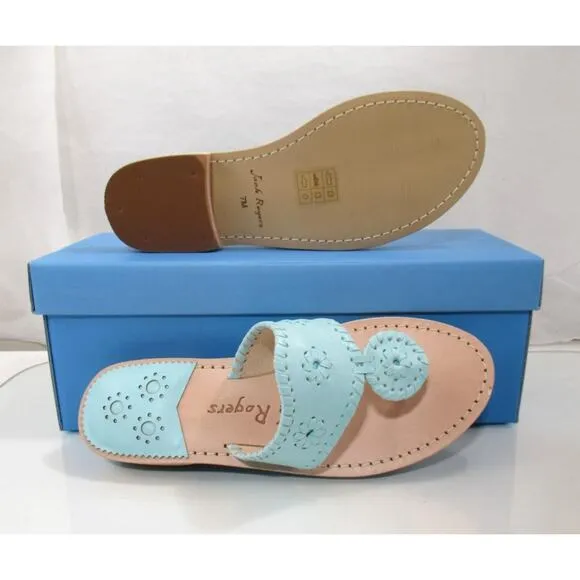 Jack Rogers Jacks Flat Thong Sandals Signature Leather Turquoise Size 7