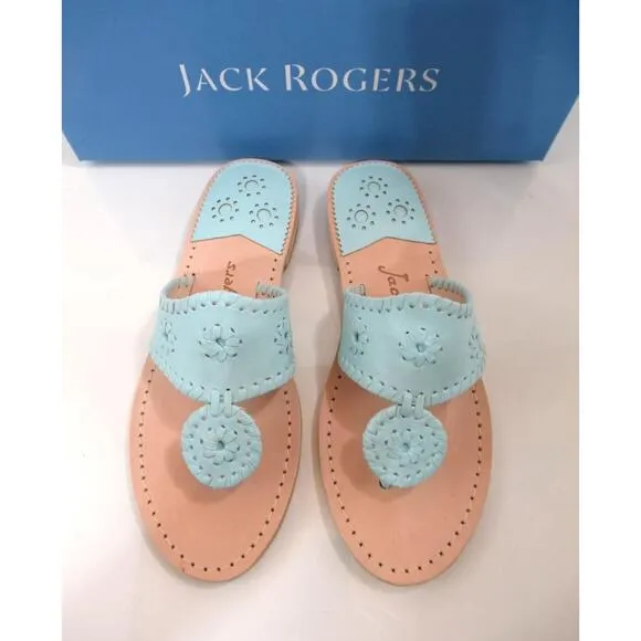 Jack Rogers Jacks Flat Thong Sandals Signature Leather Turquoise Size 7