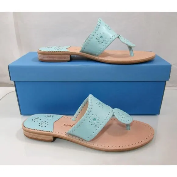 Jack Rogers Jacks Flat Thong Sandals Signature Leather Turquoise Size 7