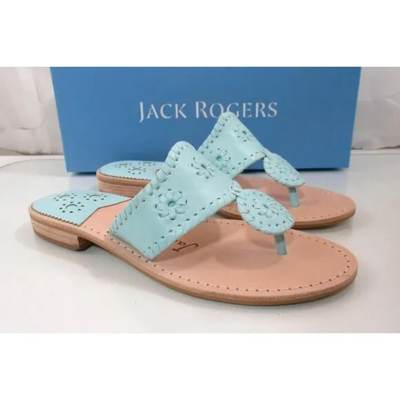 Jack Rogers Jacks Flat Thong Sandals Signature Leather Turquoise Size 7
