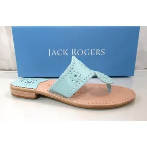 Jack Rogers Jacks Flat Thong Sandals Signature Leather Turquoise Size 7