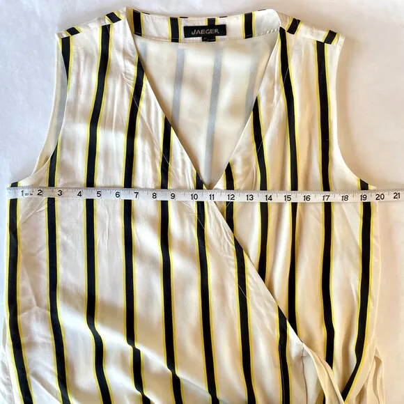Jaeger London Womens Sleeveless Striped Wrap Dress in Cream Black Yellow Size 10