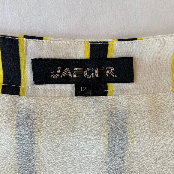 Jaeger London Womens Sleeveless Striped Wrap Dress in Cream Black Yellow Size 10