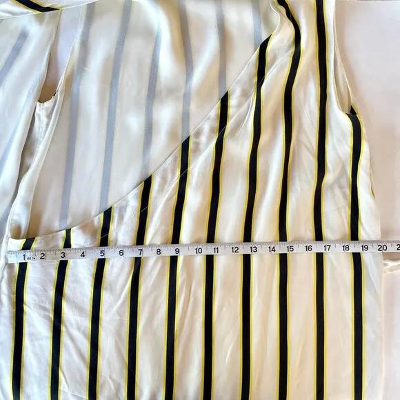 Jaeger London Womens Sleeveless Striped Wrap Dress in Cream Black Yellow Size 10