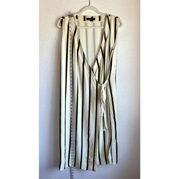 Jaeger London Womens Sleeveless Striped Wrap Dress in Cream Black Yellow Size 10