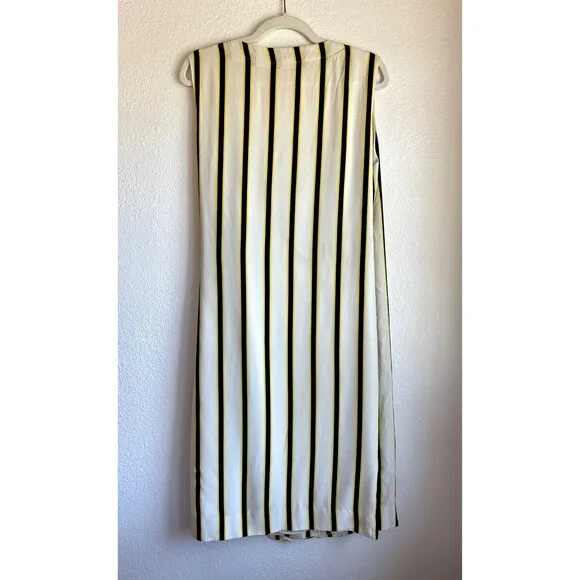 Jaeger London Womens Sleeveless Striped Wrap Dress in Cream Black Yellow Size 10