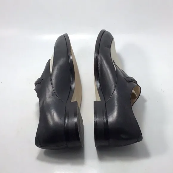J.Crew Color lock Black White Leather Loafers 90s With Buckle Closure Size 6.5.