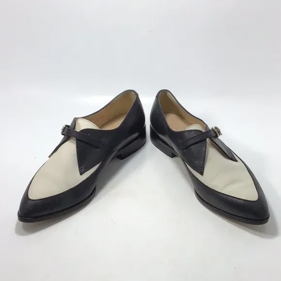 J.Crew Color lock Black White Leather Loafers 90s With Buckle Closure Size 6.5.