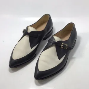 J.Crew Color lock Black White Leather Loafers 90s With Buckle Closure Size 6.5.