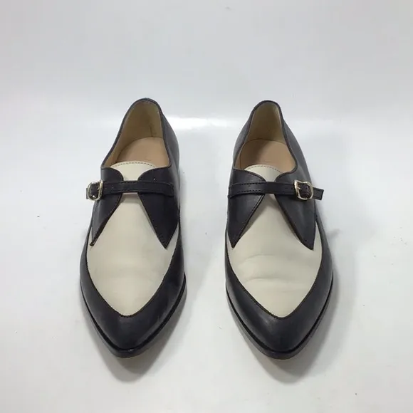 J.Crew Color lock Black White Leather Loafers 90s With Buckle Closure Size 6.5.