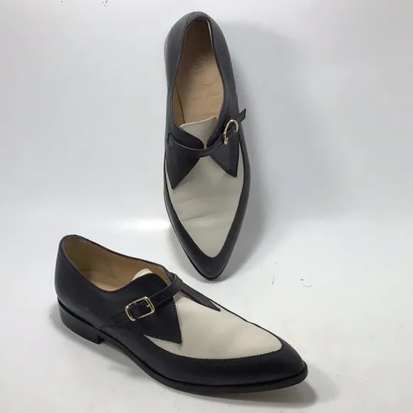 J.Crew Color lock Black White Leather Loafers 90s With Buckle Closure Size 6.5.