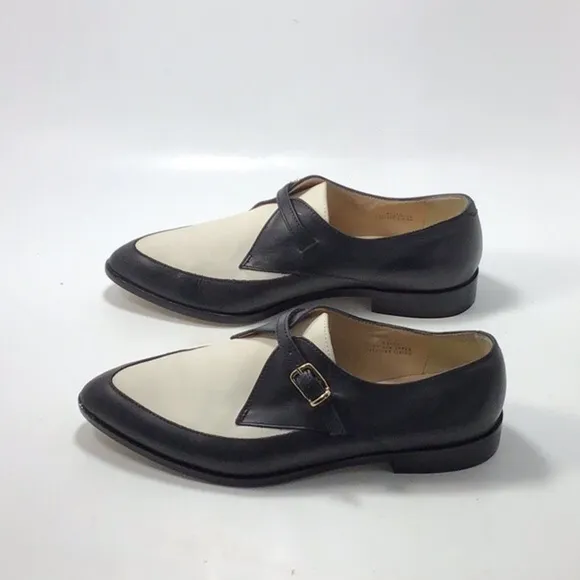 J.Crew Color lock Black White Leather Loafers 90s With Buckle Closure Size 6.5.