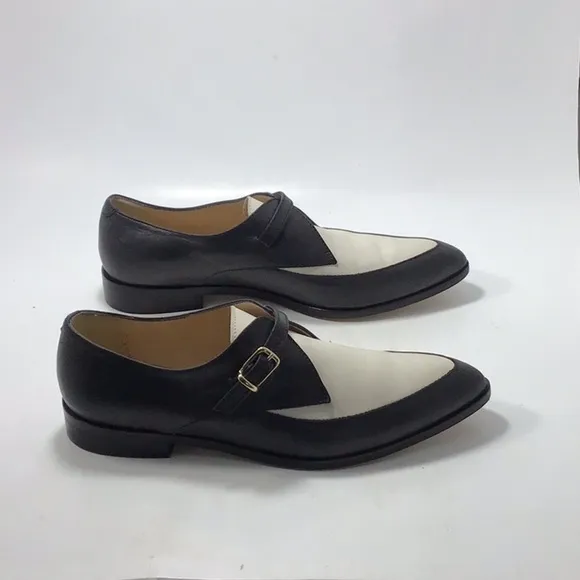 J.Crew Color lock Black White Leather Loafers 90s With Buckle Closure Size 6.5.