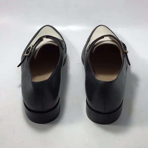 J.Crew Color lock Black White Leather Loafers 90s With Buckle Closure Size 6.5.