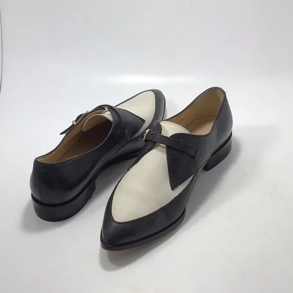 J.Crew Color lock Black White Leather Loafers 90s With Buckle Closure Size 6.5.