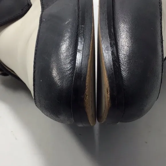 J.Crew Color lock Black White Leather Loafers 90s With Buckle Closure Size 6.5.
