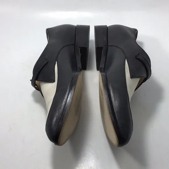 J.Crew Color lock Black White Leather Loafers 90s With Buckle Closure Size 6.5.