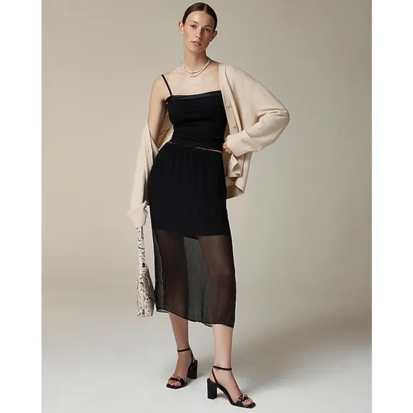 J.Crew Gwyneth Layered Slip Skirt in Crinkle Chiffon Black NWT XS