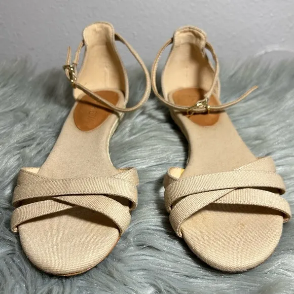 J.Crew Marina Mini-Wedge Cross Straps Espadrilles Cream Sandals Size 5 1/2