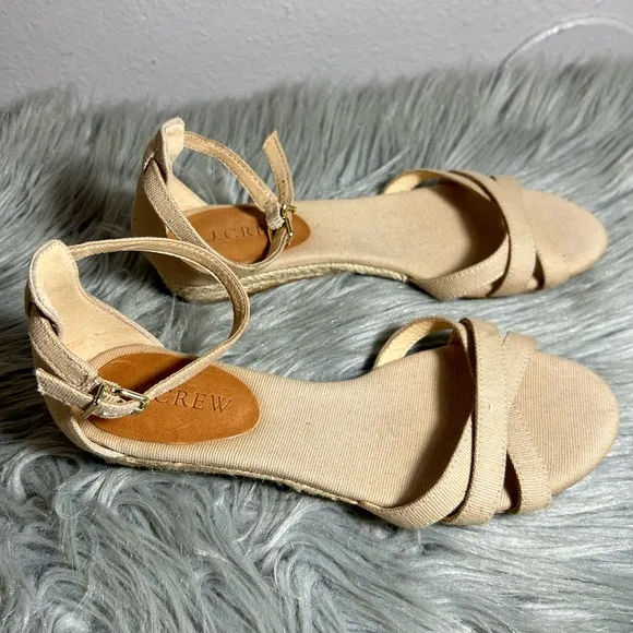 J.Crew Marina Mini-Wedge Cross Straps Espadrilles Cream Sandals Size 5 1/2