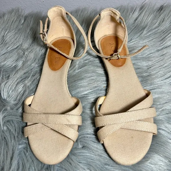 J.Crew Marina Mini-Wedge Cross Straps Espadrilles Cream Sandals Size 5 1/2
