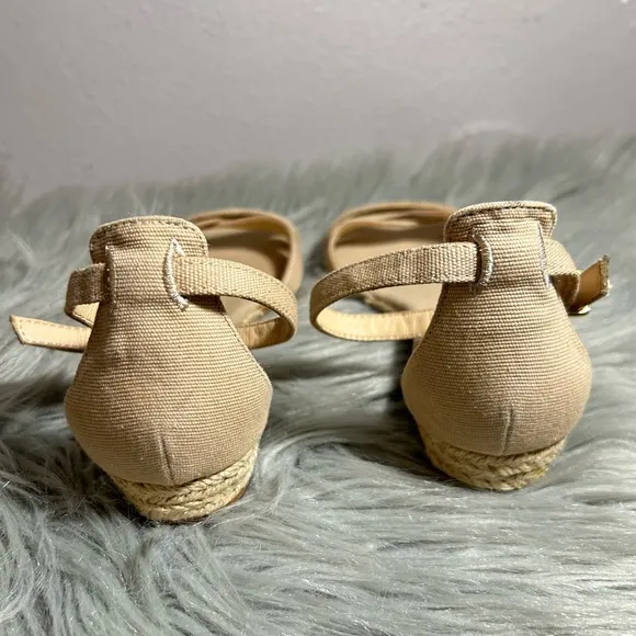 J.Crew Marina Mini-Wedge Cross Straps Espadrilles Cream Sandals Size 5 1/2
