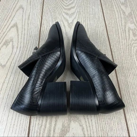 Jeffery Campbell Torbett Heeled Tassel Loafers 8 Black Croc Embossed $168