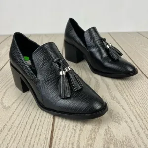 Jeffery Campbell Torbett Heeled Tassel Loafers 8 Black Croc Embossed $168
