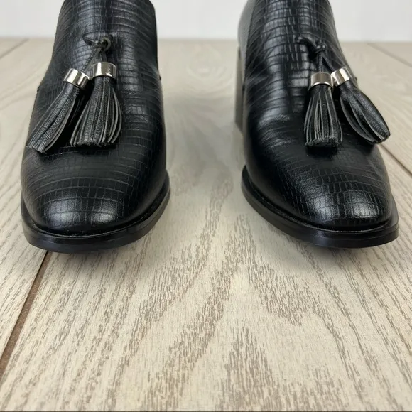 Jeffery Campbell Torbett Heeled Tassel Loafers 8 Black Croc Embossed $168