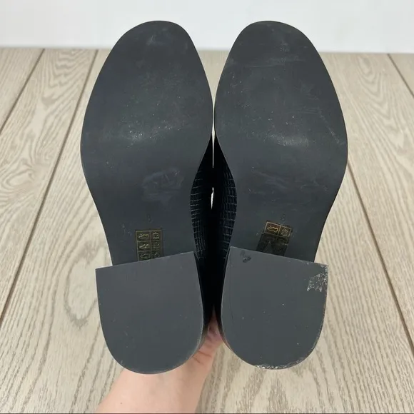 Jeffery Campbell Torbett Heeled Tassel Loafers 8 Black Croc Embossed $168