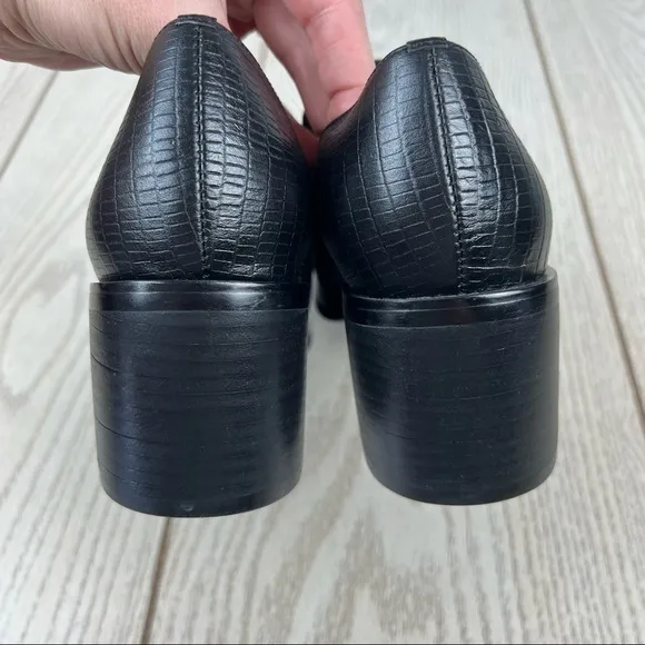 Jeffery Campbell Torbett Heeled Tassel Loafers 8 Black Croc Embossed $168