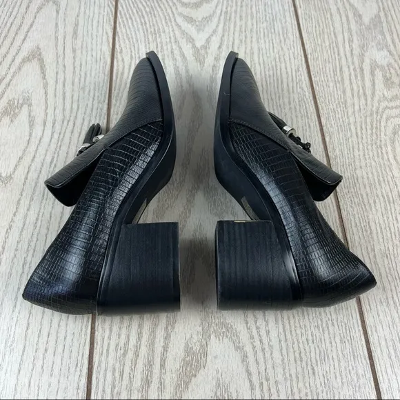 Jeffery Campbell Torbett Heeled Tassel Loafers 8 Black Croc Embossed $168