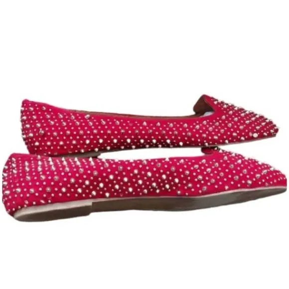 Jeffery Campbell MARTINI Loafers Red Suede Silver Studs  Size 11