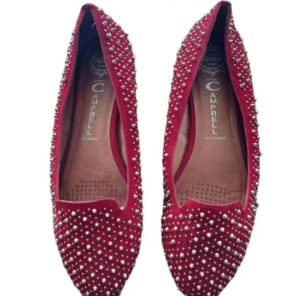 Jeffery Campbell MARTINI Loafers Red Suede Silver Studs  Size 11