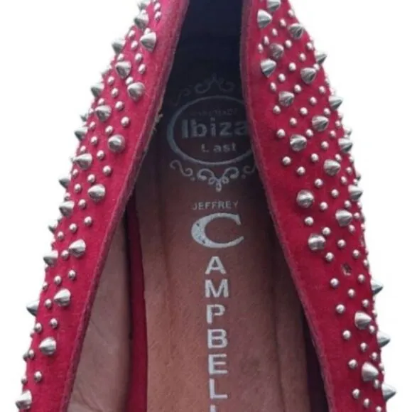 Jeffery Campbell MARTINI Loafers Red Suede Silver Studs  Size 11