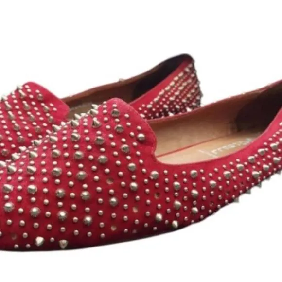 Jeffery Campbell MARTINI Loafers Red Suede Silver Studs  Size 11