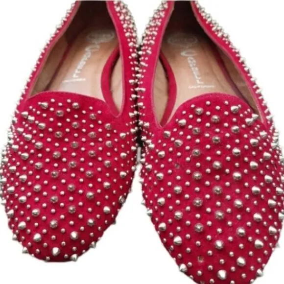Jeffery Campbell MARTINI Loafers Red Suede Silver Studs  Size 11
