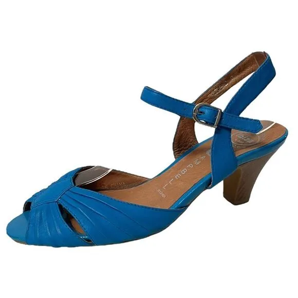 JEFFREY CAMPBELL Dime Blue Leather Sandals 8