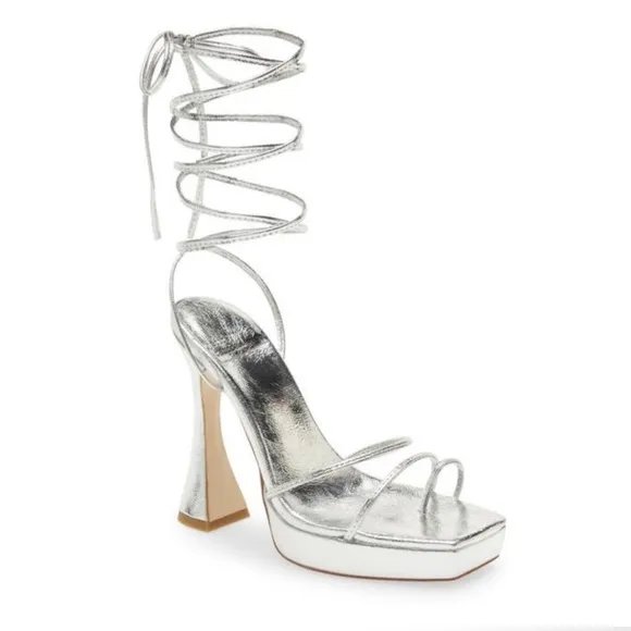 Jeffrey Campbell Primadonna Silver Platform Ankle Wrap Heels Size 10