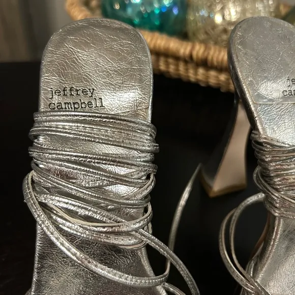 Jeffrey Campbell Primadonna Silver Platform Ankle Wrap Heels Size 10