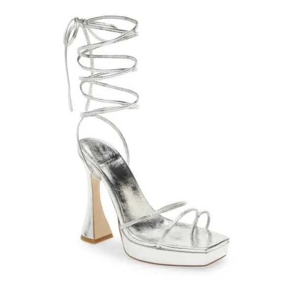 Jeffrey Campbell Primadonna Silver Platform Ankle Wrap Heels Size 10