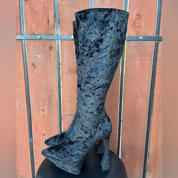 JEFFREY CAMPBELL Shego Knee High Platform Velvet Boots Size 9