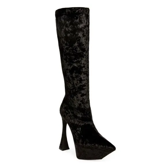 JEFFREY CAMPBELL Shego Knee High Platform Velvet Boots Size 9