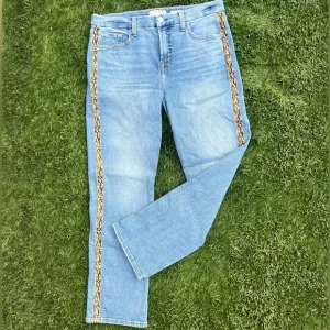 Jen7 for 7 For All Mankind Crest Ankle Straight Snakeskin Stripe Denim Jeans