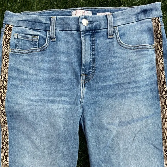 Jen7 for 7 For All Mankind Crest Ankle Straight Snakeskin Stripe Denim Jeans